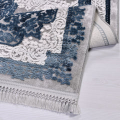 Bamboo Area Rug – Machine Made Rug with Grey Frame & Overlocked Edge Design