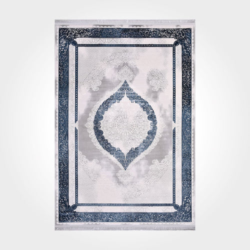 Bamboo Area Rug - Classic Grey Blue Machine Made Rug With Overlocked Edge