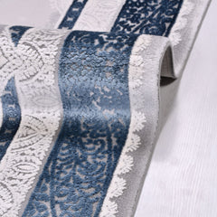 Bamboo Area Rug - Classic Grey Blue Machine Made Rug With Overlocked Edge