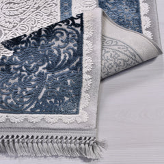 Bamboo Area Rug - Classic Grey Blue Machine Made Rug With Overlocked Edge