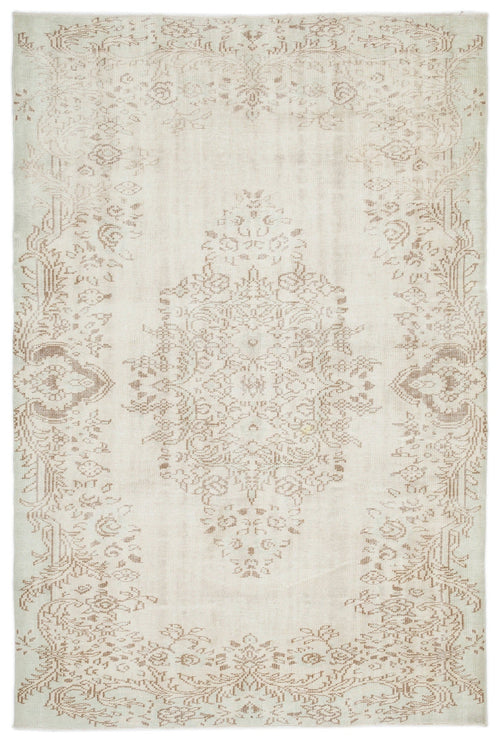 Atina Beige Vintage Wool Handmade Area Rug 6'2" x 9'4"