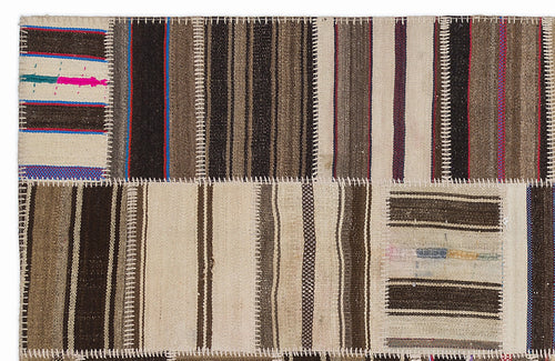 Teselya 1364 Beige Striped Wool Handmade Area Rug 5'3" x 7'7"
