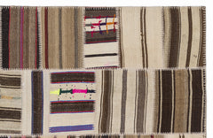 Teselya 1364 Beige Striped Wool Handmade Area Rug 5'3" x 7'7"
