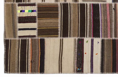 Teselya 1364 Beige Striped Wool Handmade Area Rug 5'3" x 7'7"