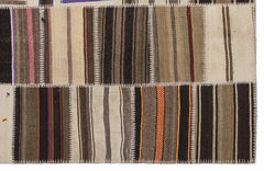 Teselya 1364 Beige Striped Wool Handmade Area Rug 5'3" x 7'7"