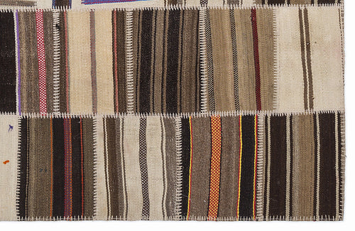 Teselya 1364 Beige Striped Wool Handmade Area Rug 5'3" x 7'7"