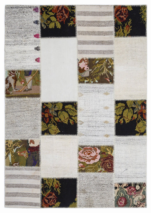 Teselya 1367 Beige Floral Wool Handmade Area Rug 5'3" x 7'7"