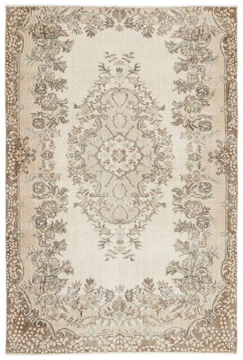 Atina Beige Vintage Wool Handmade Area Rug 5'7" x 8'4"