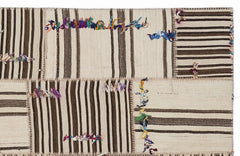 Teselya 1369 Beige Striped Wool Handmade Area Rug 5'3" x 7'7"