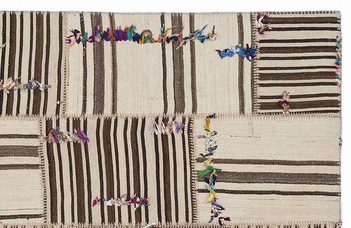 Teselya 1369 Beige Striped Wool Handmade Area Rug 5'3" x 7'7"