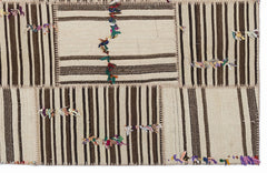 Teselya 1369 Beige Striped Wool Handmade Area Rug 5'3" x 7'7"