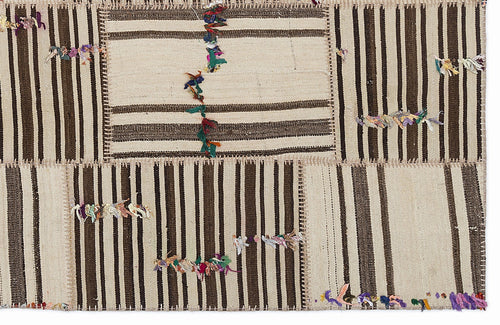 Teselya 1369 Beige Striped Wool Handmade Area Rug 5'3" x 7'7"