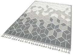 Grey Geometric Area Rug - Jute Machine Made Rug | Antislip, Dust Free Carpet