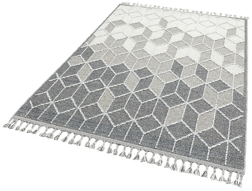 Grey Geometric Area Rug - Jute Machine Made Rug | Antislip, Dust Free Carpet