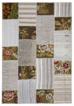 Teselya 1371 Beige Floral Wool Handmade Area Rug 5'3" x 7'7"