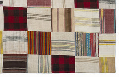 Teselya 1372 Beige Patchwork Wool Handmade Area Rug 5'3" x 7'7"