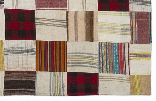 Teselya 1372 Beige Patchwork Wool Handmade Area Rug 5'3" x 7'7"