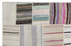 Teselya 1374 Beige Striped Wool Handmade Area Rug 5'3" x 7'7"