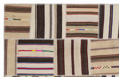 Teselya 1380 Beige Striped Wool Handmade Area Rug 5'3" x 7'7"