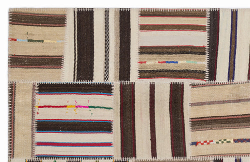 Teselya 1380 Beige Striped Wool Handmade Area Rug 5'3" x 7'7"