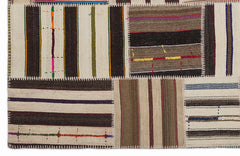 Teselya 1380 Beige Striped Wool Handmade Area Rug 5'3" x 7'7"