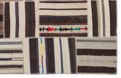 Teselya 1380 Beige Striped Wool Handmade Area Rug 5'3" x 7'7"