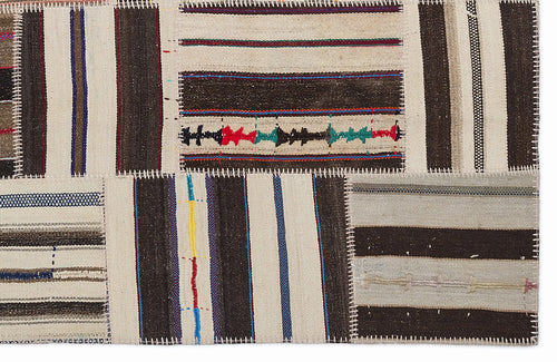 Teselya 1380 Beige Striped Wool Handmade Area Rug 5'3" x 7'7"