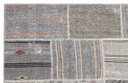 Teselya 1382 Beige Striped Wool Handmade Area Rug 5'3" x 7'7"