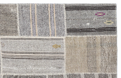 Teselya 1382 Beige Striped Wool Handmade Area Rug 5'3" x 7'7"