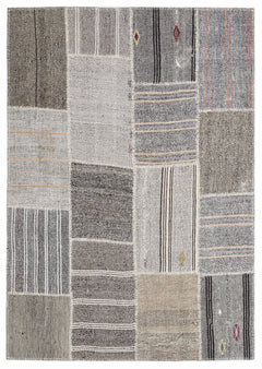 Teselya 1382 Beige Striped Wool Handmade Area Rug 5'3" x 7'7"