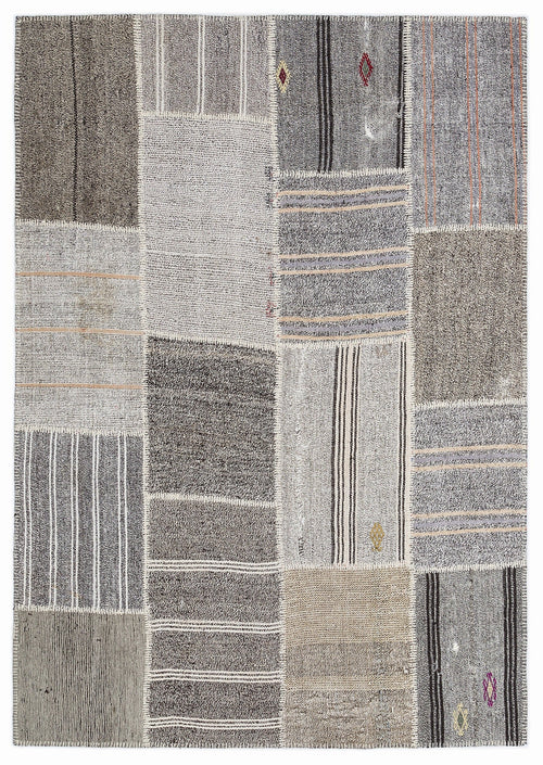 Teselya 1382 Beige Striped Wool Handmade Area Rug 5'3" x 7'7"