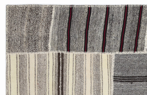 Teselya 1383 Beige Striped Wool Handmade Area Rug 5'3" x 7'7"