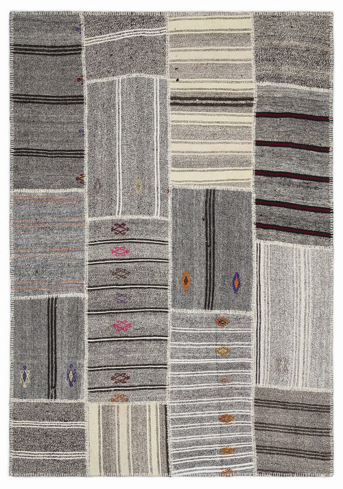 Teselya 1383 Beige Striped Wool Handmade Area Rug 5'3" x 7'7"