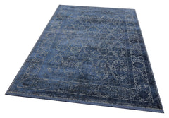 Machine Made Area Rug - Navy Blue Classic Overdyed Soft Touch Carpet