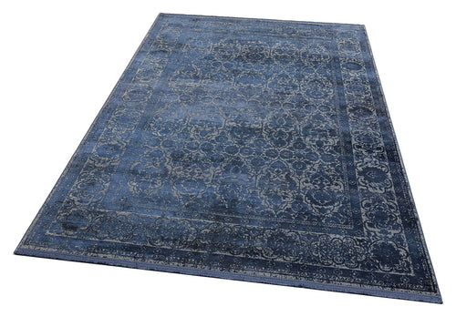 Machine Made Area Rug - Navy Blue Classic Overdyed Soft Touch Carpet