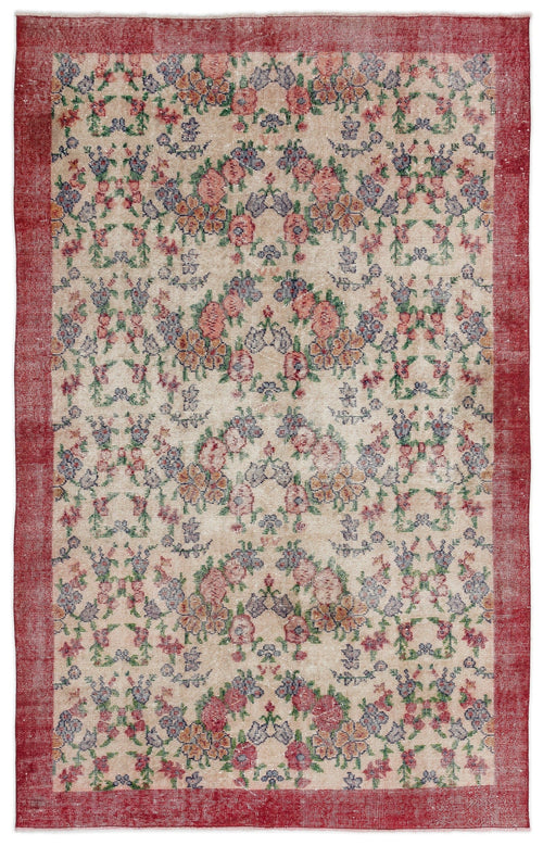 Atina Cream Vintage Wool Handmade Area Rug 5'5" x 8'8"