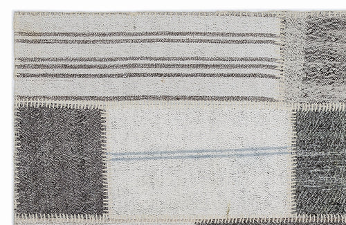 Teselya Grey Striped Wool Handmade Area Rug 3'11" x 5'8"