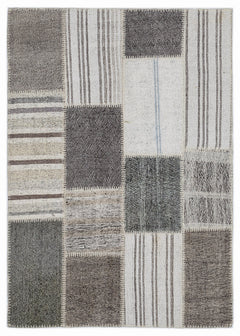 Teselya Grey Striped Wool Handmade Area Rug 3'11" x 5'8"