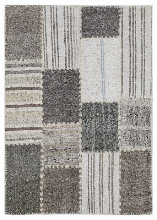Teselya Grey Striped Wool Handmade Area Rug 3'11" x 5'8"