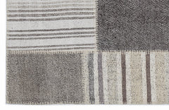 Teselya Grey Striped Wool Handmade Area Rug 3'11" x 5'8"