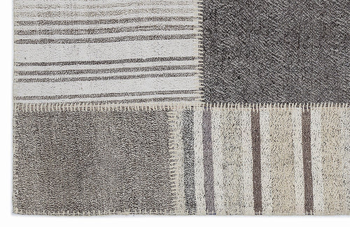 Teselya Grey Striped Wool Handmade Area Rug 3'11" x 5'8"