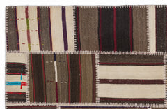Teselya 1393 Beige Striped Wool Handmade Area Rug 3'11" x 5'11"