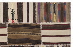 Teselya 1393 Beige Striped Wool Handmade Area Rug 3'11" x 5'11"