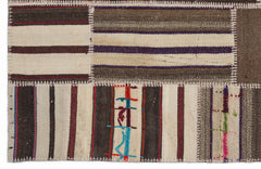 Teselya 1393 Beige Striped Wool Handmade Area Rug 3'11" x 5'11"