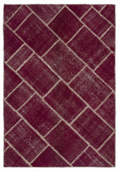 Teselya Burgundy Patchwork Wool Handmade Area Rug 3'11" x 5'11"