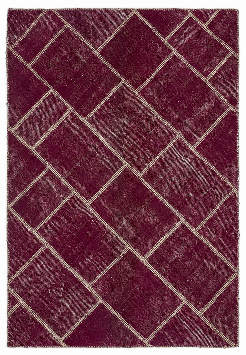 Teselya Burgundy Patchwork Wool Handmade Area Rug 3'11" x 5'11"