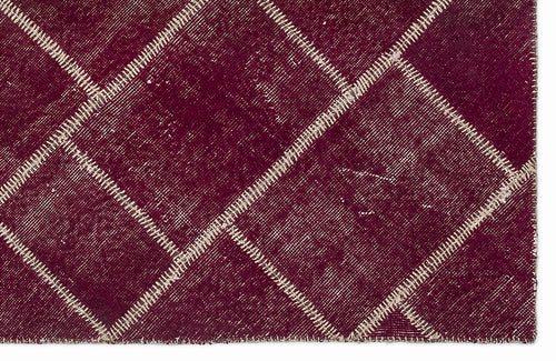 Teselya Burgundy Patchwork Wool Handmade Area Rug 3'11" x 5'11"