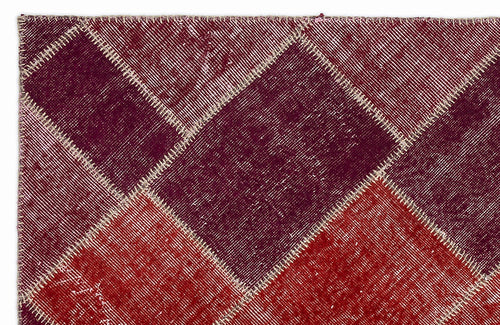 Teselya Red Patchwork Wool Handmade Area Rug 3'11" x 5'11"