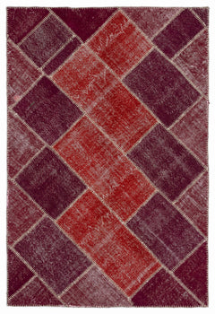 Teselya Red Patchwork Wool Handmade Area Rug 3'11" x 5'11"