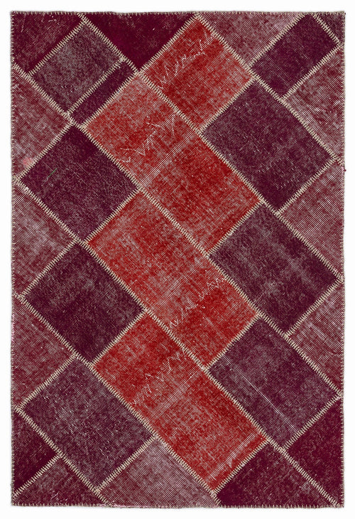Teselya Red Patchwork Wool Handmade Area Rug 3'11" x 5'11"